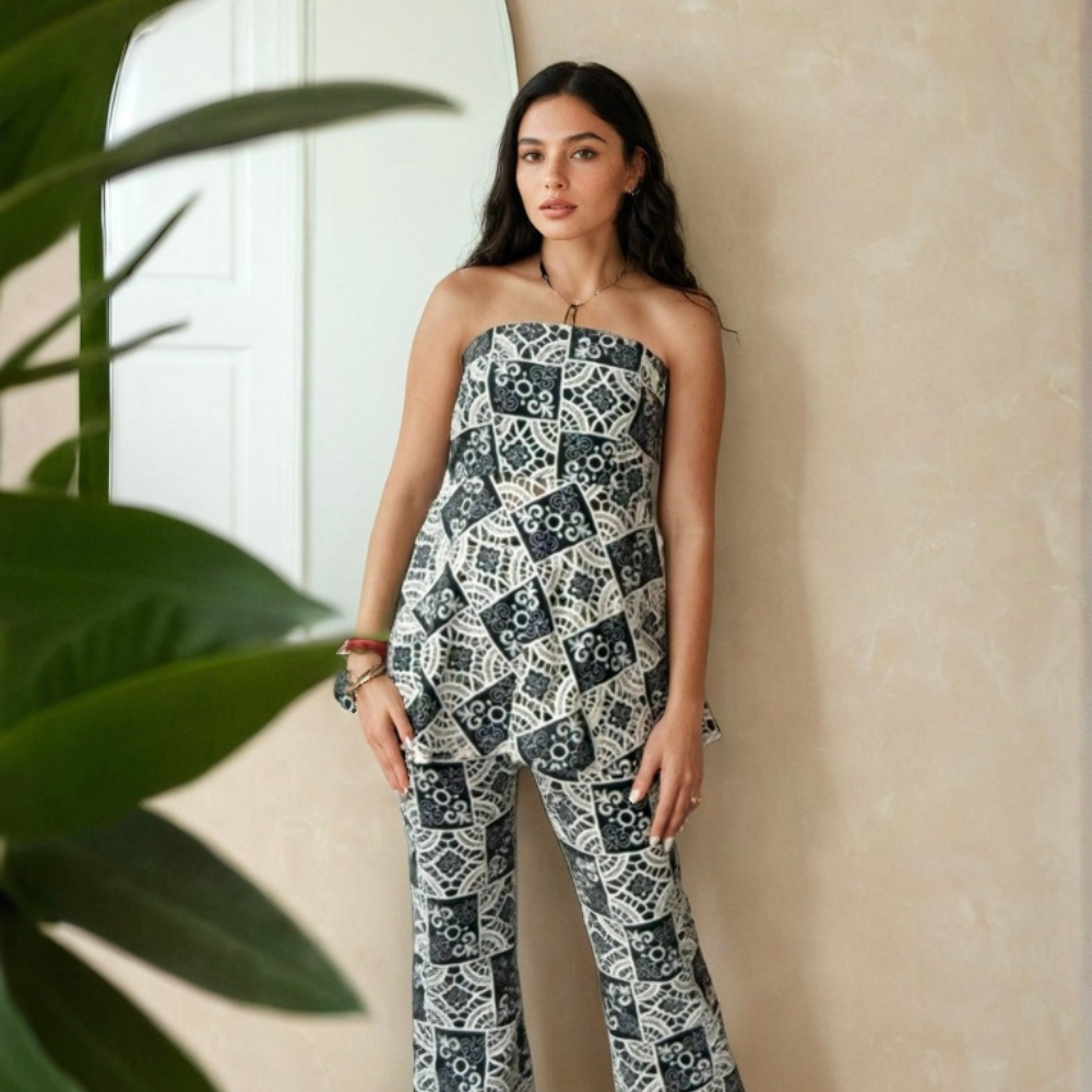 Crepe Cutwork Coord Set