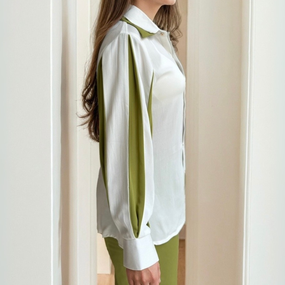 White & Green Panel Shirt