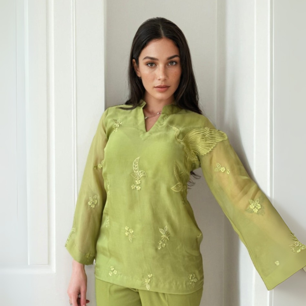 Green Embroidery Ob Organza Coord Set