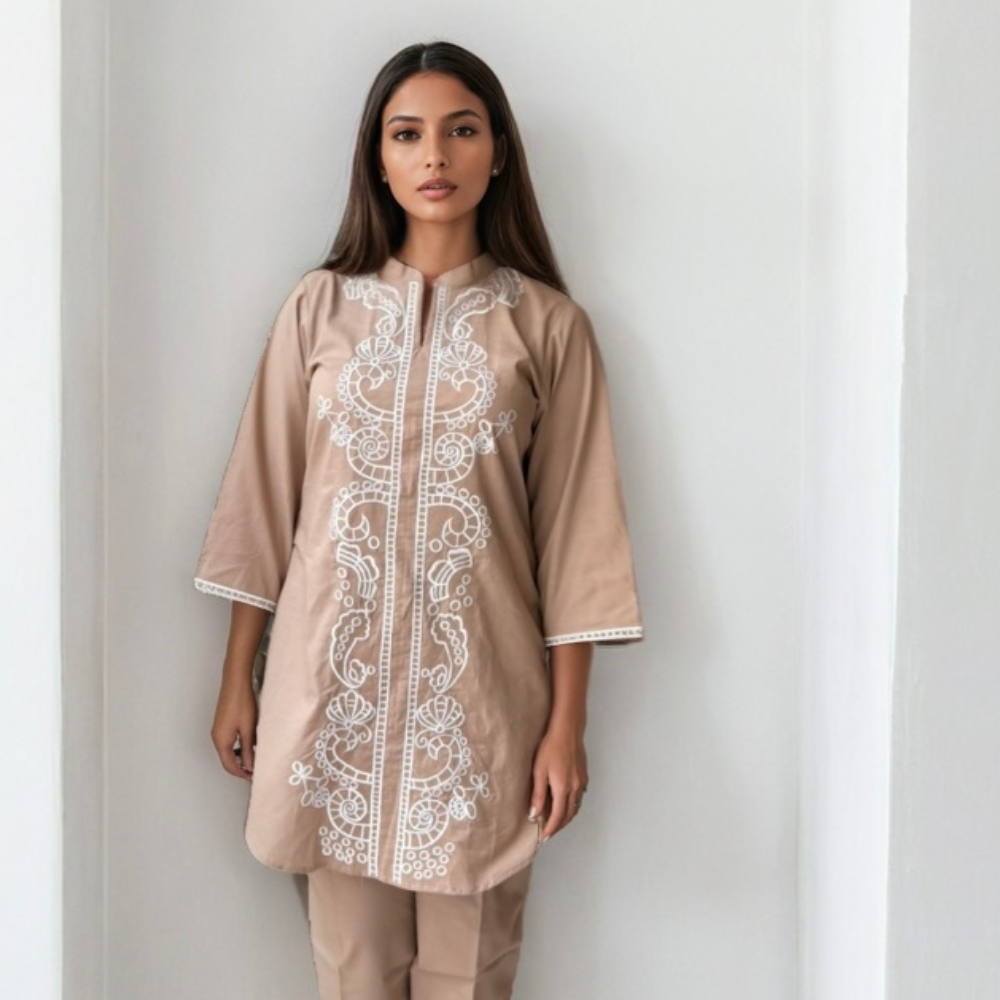 White Embroidery Linen Coord Set