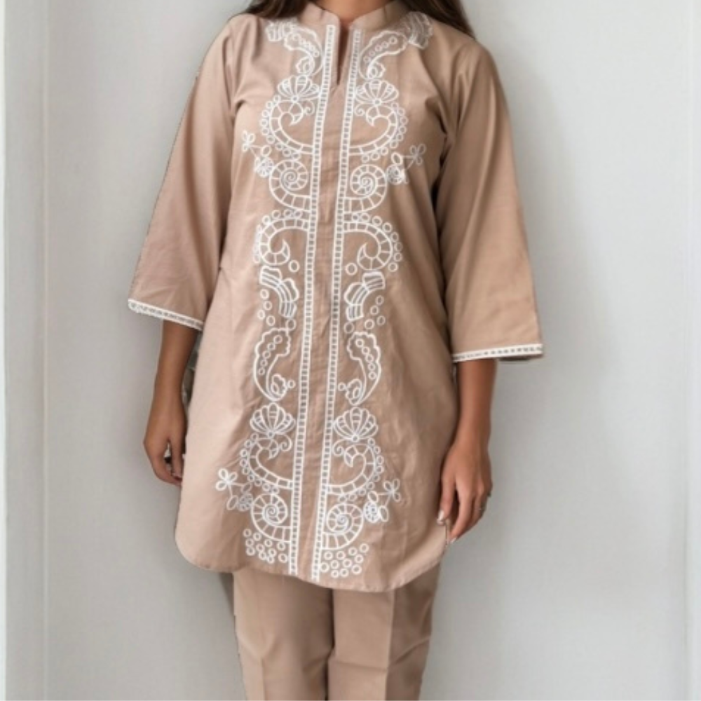 White Embroidery Linen Coord Set